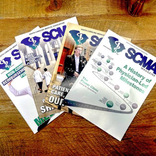 South Carolina Medical Association magazine issues fanned out, including A History of Physician-Led Milestones