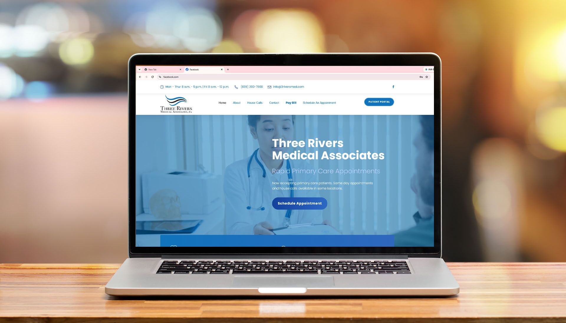 Three Rivers Medical Associates website homepage open on a laptop
