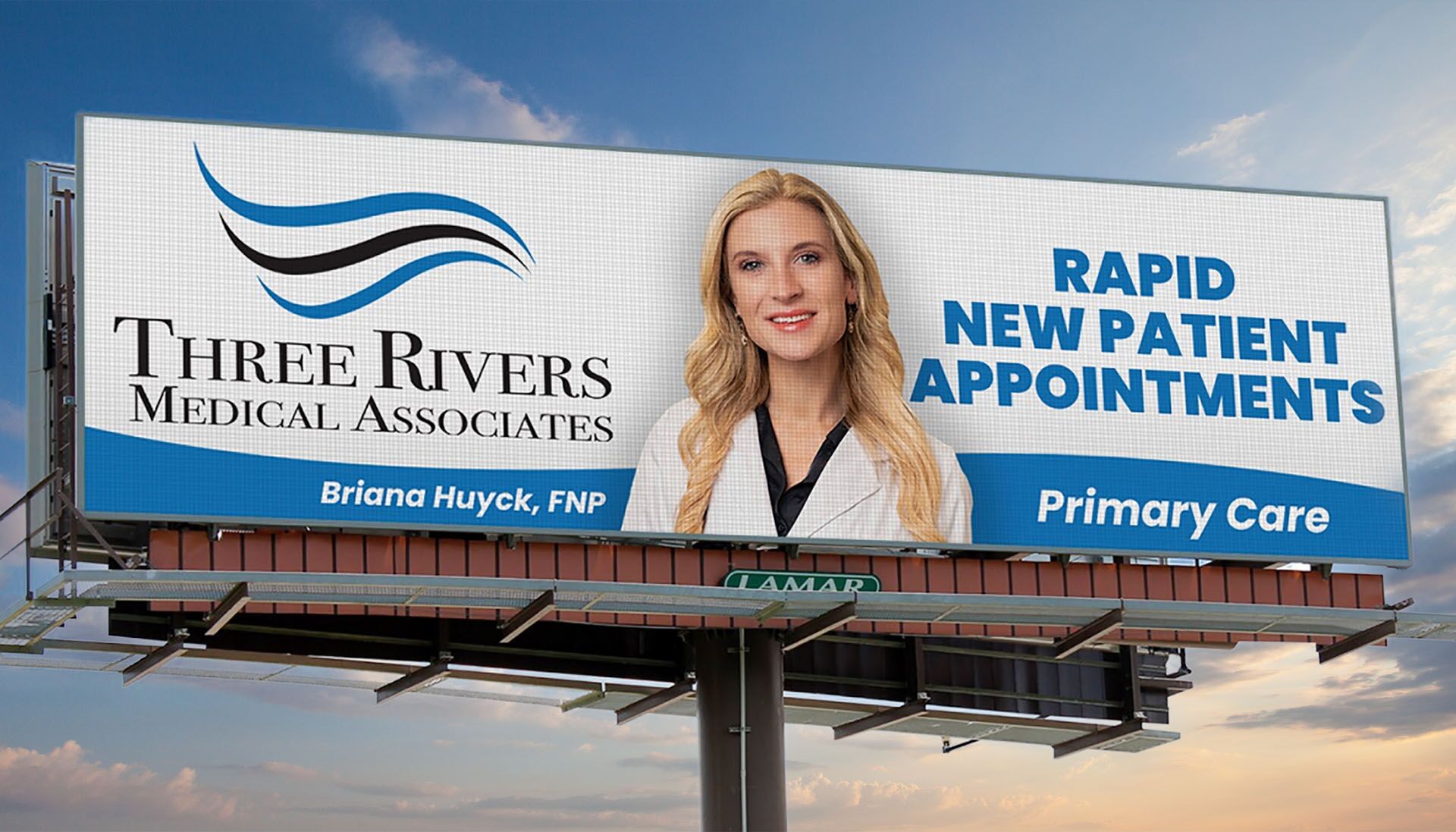 Three Rivers Medical Associates billboard advertising rapid new patient primary care appointments