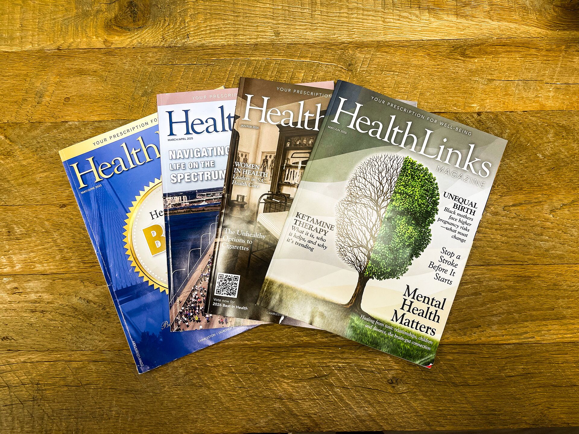 HealthLinks Magazine issues fanned out with the Mental Health Matters cover on top