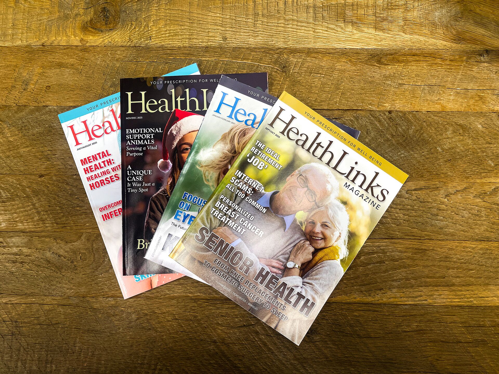 HealthLinks Magazine issues fanned out including the Senior Health edition